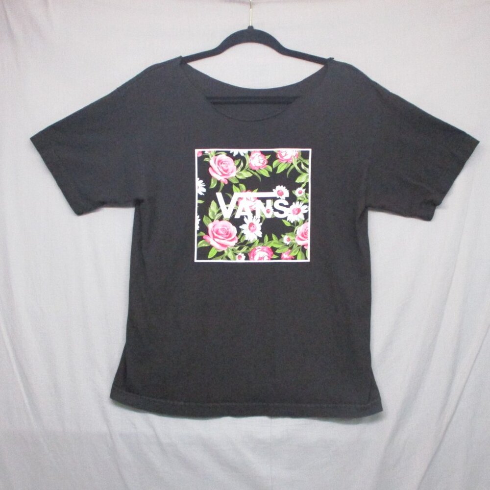Vans Graphic Print‎ T-Shirt DIY Collar Cut Pit Black Women Size | M